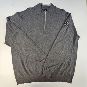 johnnie-O Desmond Plaited Cotton Blend 1/4 Zip Sweater Gray World Series Sz XXL